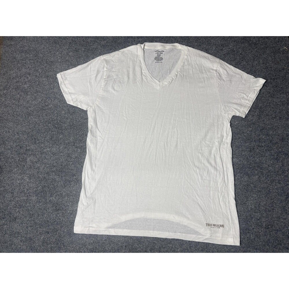 True Religion Shirt Mens XL White V-Neck Tagless Cotton Logo Basic Tee Casual